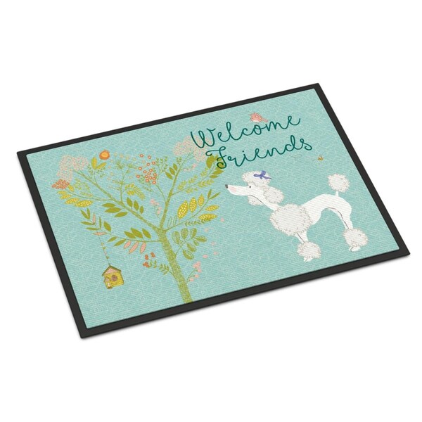Carolines Treasures Welcome Friends White Poodle Indoor or Outdoor Mat, 24 x 36 in. - BB7614JMAT