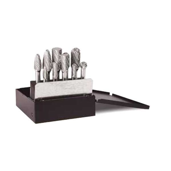 Kodiak Cutting Tools 10 Piece Carbide Bur Set on 1/4 Inch Shank in a Metal Case - 5429545