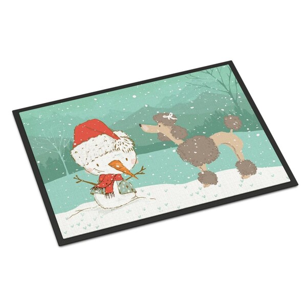 Carolines Treasures 18 x 27 in. Chocolate Poodle Snowman Christmas Indoor or Outdoor Mat - CK2065MAT