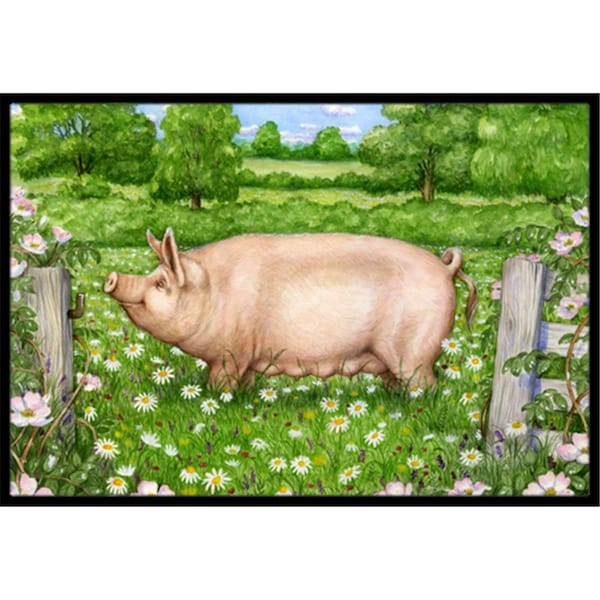 Carolines Treasures Pig in Dasies by Debbie Cook Indoor or Outdoor Mat- 24 x 36 - CDCO0374JMAT
