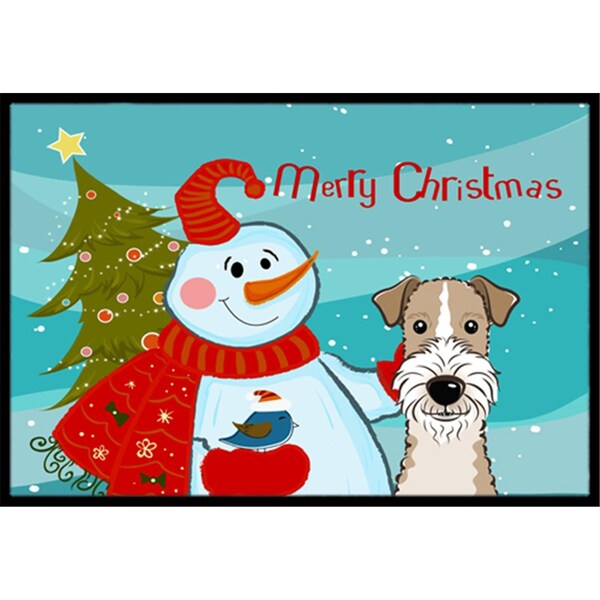 Carolines Treasures Snowman With Wire Haired Fox Terrier Indoor and Outdoor Mat- 18 x 27 in. - BB1867MAT