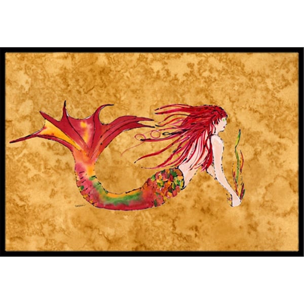 Carolines Treasures Ginger Red Headed Mermaid On Gold Indoor and Outdoor Mat- 18 x 27 in. - 8727MAT