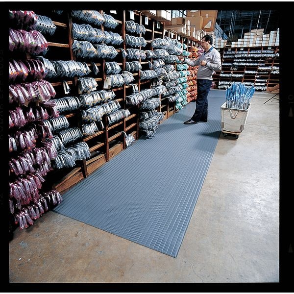 Notrax Antifatigue Mat, 30 ft. L x 3 ft. W, 5/8" Thickness, Closed Cell PVC Foam, Corrugated, Black - 410R0536BL
