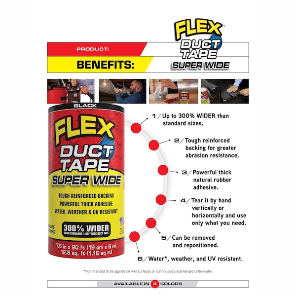 Flex Seal Flex Seal Family of Products Flex Super Wide Duct Tape 7.5 in. W X 20 ft. L Black Duct Tape - DTBLKR7520