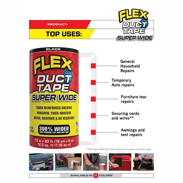 Flex Seal Flex Seal Family of Products Flex Super Wide Duct Tape 7.5 in. W X 20 ft. L Black Duct Tape - DTBLKR7520