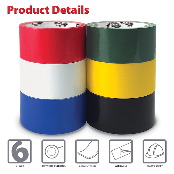 Better Office Products Duct Tape, Heavy Duty 1.88 Inch x 10 Yards Per Roll, Easy Tear, Assorted Colors, 6PK - 40695