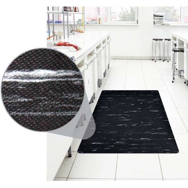 Zoro Select Antifatigue Mat, 3 ft. L x 2 ft. W, 1" Thickness, Vinyl, Marble, Black/White - 6FHF8