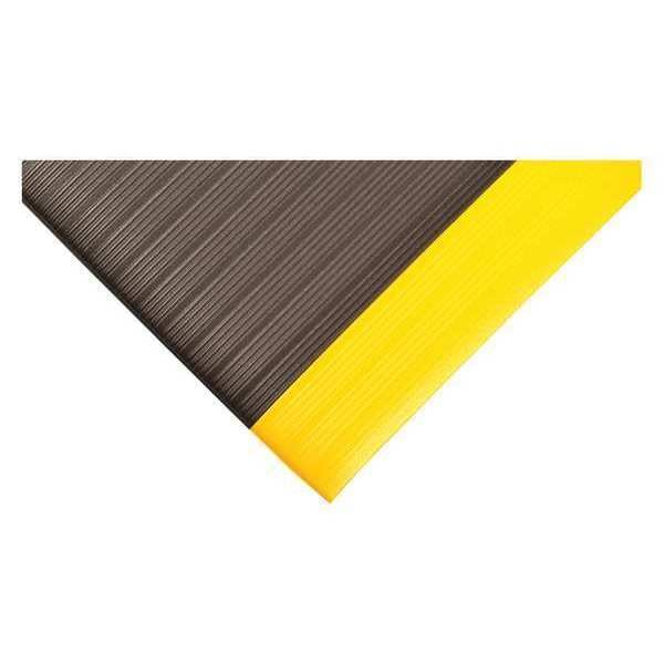 Condor Antifatigue Mat, 12 ft. L x 3 ft. W, 3/8" Thickness, Closed Cell PVC Foam, Ribbed, Black/Yellow - 36VK96