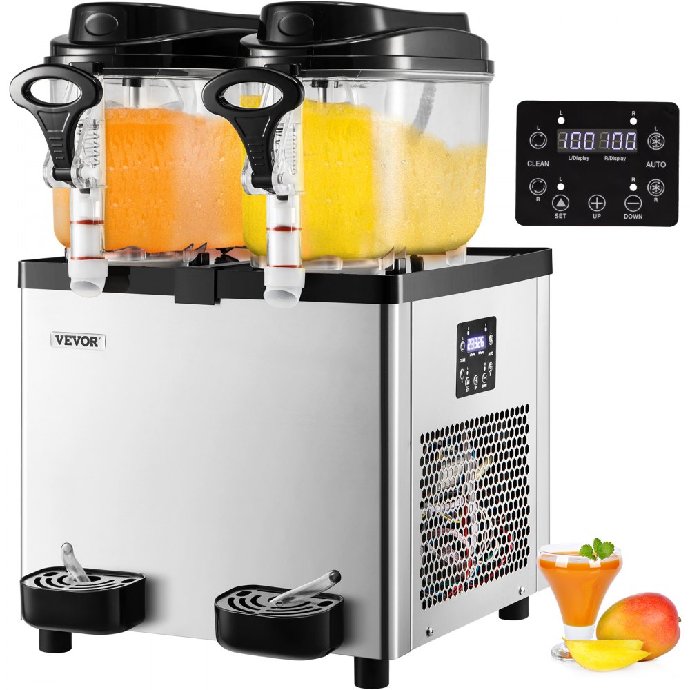 VEVOR Commercial Slushy Machine, 6 L x 2 Tanks 50 Cups, 700W 110V, Stainless Steel Margarita Smoothie Frozen Drink Maker, Perfect for Supermarkets Cafes Restaurants Bars and Home Use, Silver - GSJB22X6L110V5F9IV1