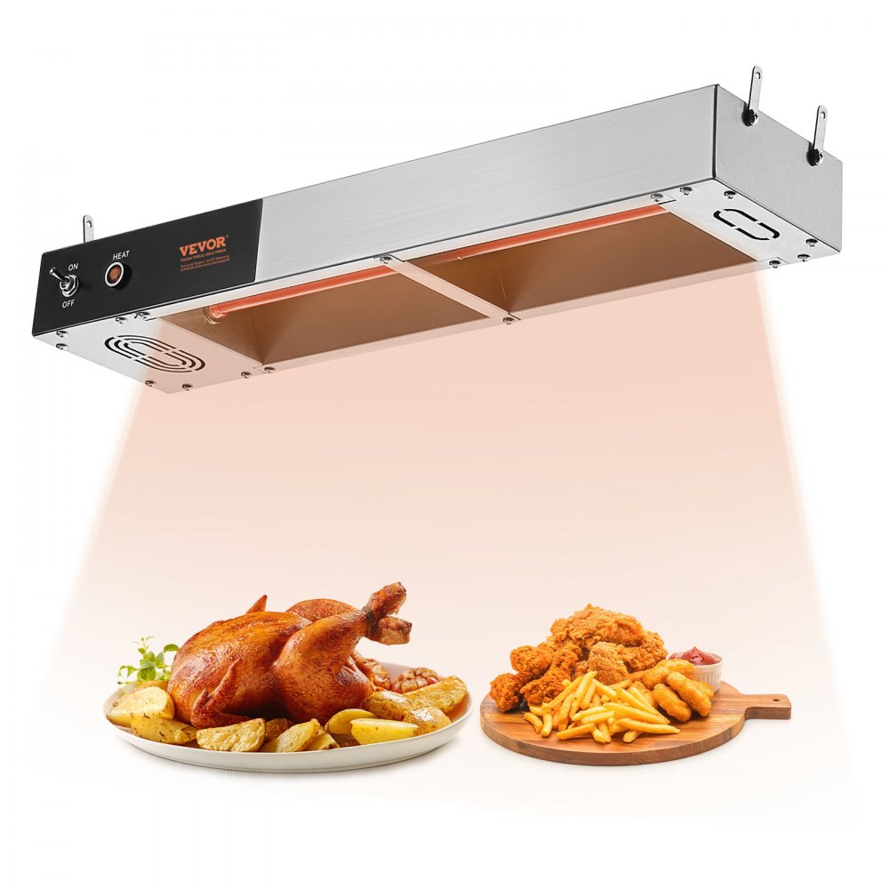 VEVOR French Fry Food Warmer, 750W Commercial Strip Food Heating Lamp, Electric Stainless Steel Warming Light Dump Station, Overhead 104-122°F Fries Warmer for Chip Buffet Kitchen Restaurant, Silver - DLWSTBWT500W42ELHV1