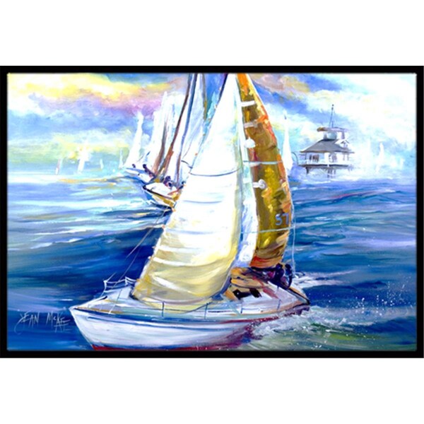 Carolines Treasures Rock My Boat Sailboats Indoor and Outdoor Mat- 18 x 27 in. - JMK1073MAT