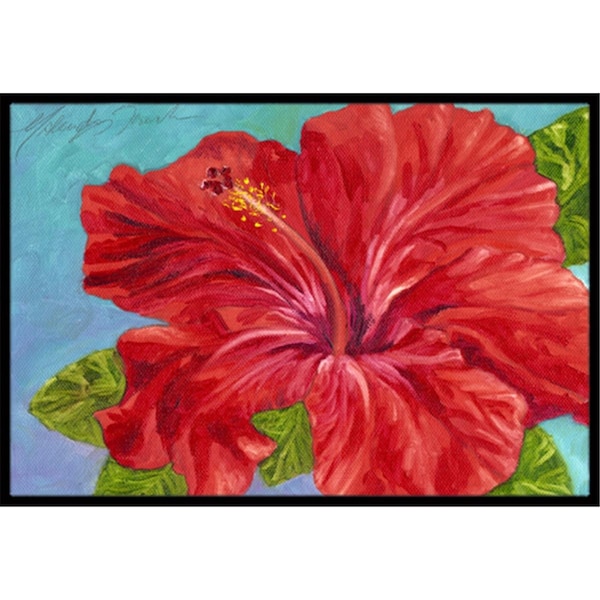 Jensendistributionservices Red Hibiscus by Malenda Trick Indoor or Outdoor Mat, 24 x 36 - MI2557648
