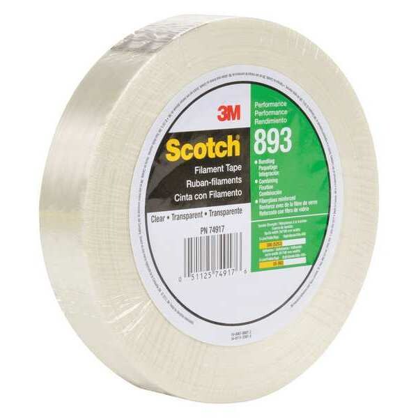 Scotch 3M 893 Strapping Tape, 6.0 Mil, 1" x 60 yds., Clear, 6/Case - T9158936PK