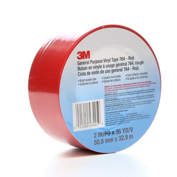 3M Vinyl Tape, 5.0 Mil, 2"x36 yds, Red, PK24 - T967764R