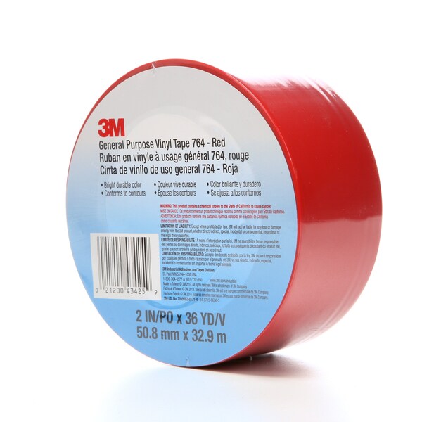 3M Vinyl Tape, 5.0 Mil, 2"x36 yds, Red, PK24 - T967764R