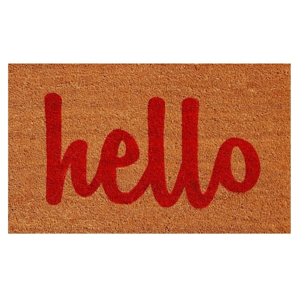 Configuracion 24 x 36 in. Script Hello Rectangular Doormat Natural & Red - CO3367096