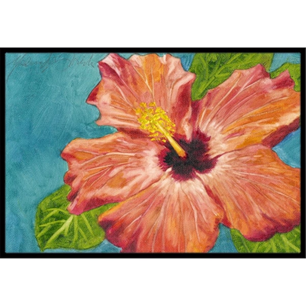 Jensendistributionservices Coral Hibiscus by Malenda Trick Indoor or Outdoor Mat, 18 x 27 - MI2557644
