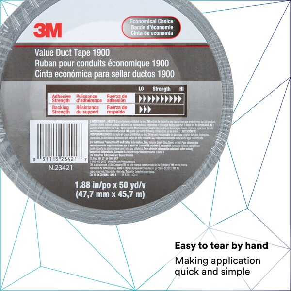 3M Duct Tape, 5.8 Mil, 2"x50 yds., Silver, PK24 - T9871900