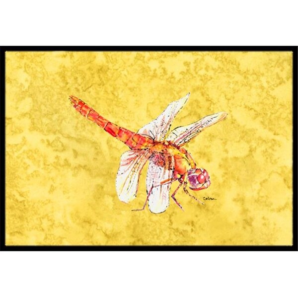 Carolines Treasures Carolines Treasures 8866JMAT 24 x 36 in. Dragonfly On Yellow Indoor Or Outdoor Doormat - 8866JMAT