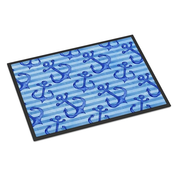 Carolines Treasures Beach Watercolor Anchors Indoor or Outdoor Mat, 18 x 27 in. - BB7533MAT