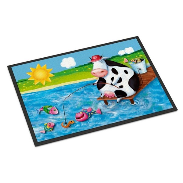 Carolines Treasures Cow Fishing Off of a Pier Indoor or Outdoor Mat, 18 x 27 in. - APH0085MAT