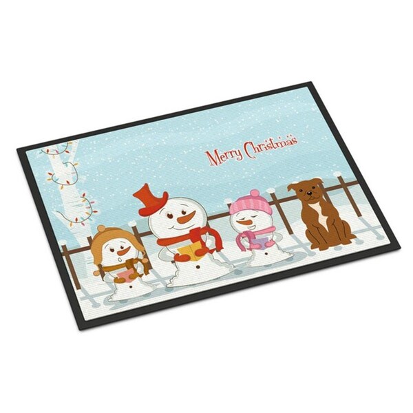 Carolines Treasures Merry Christmas Carolers Staffordshire Bull Terrier Brown Indoor or Outdoor Mat, 24 x 0.25 x 36 in. - BB2378JMAT