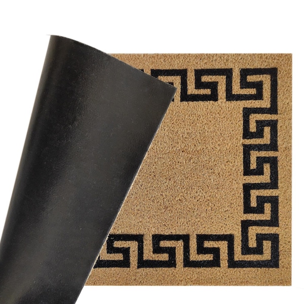 First Concept First Concept 18 in. W X 30 in. L Black/Brown Greek Key Border Coir Door Mat - FC-72023