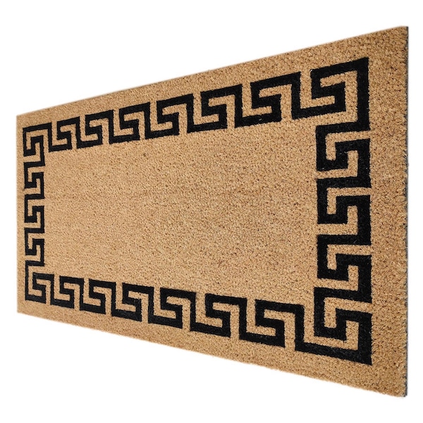 First Concept First Concept 18 in. W X 30 in. L Black/Brown Greek Key Border Coir Door Mat - FC-72023