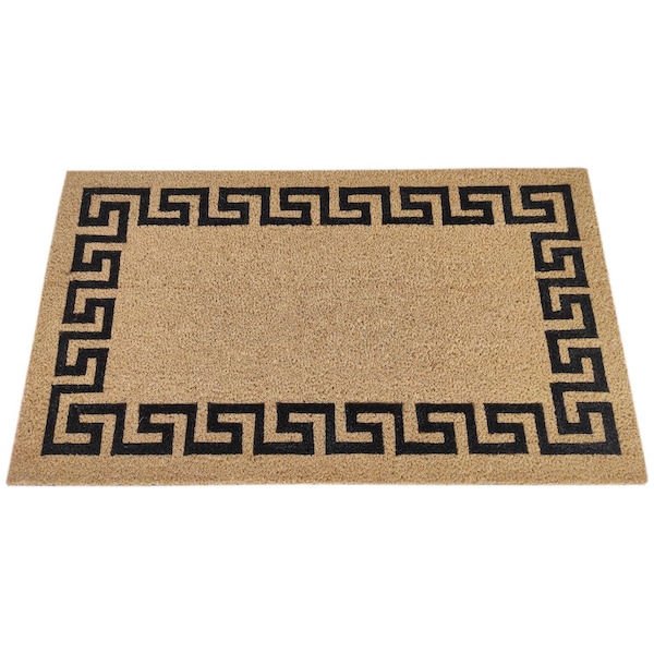 First Concept First Concept 18 in. W X 30 in. L Black/Brown Greek Key Border Coir Door Mat - FC-72023