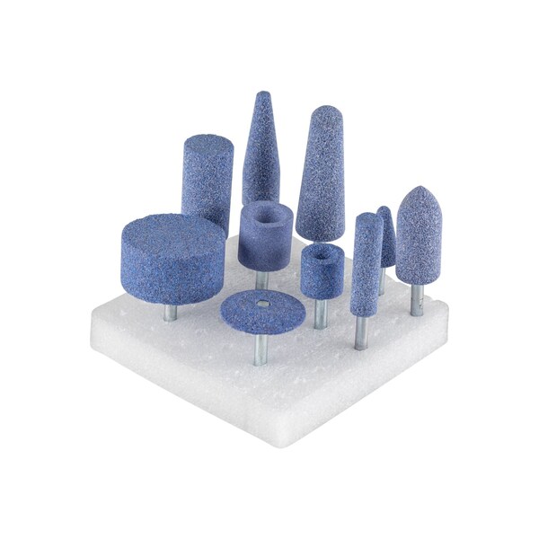 Pferd 10 Piece Mounted Point Set - Ceramic Grain, 1/8" Shank, 46 Grit TOUGH - 39003