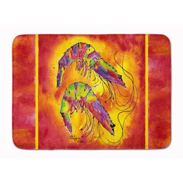 Carolines Treasures Bright Shrimp on Red Machine Washable Memory Foam Mat - 8378RUG