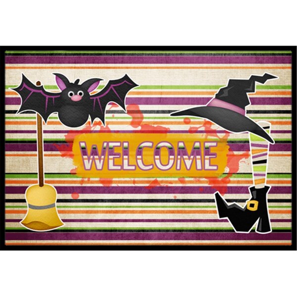Carolines Treasures 18 x 27 in. Witch Costume and Broom on Stripes Halloween - CA78342