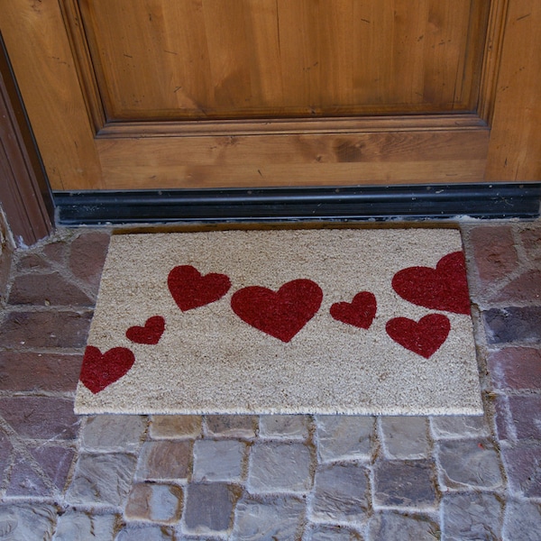 Rubber-Cal "Red Hearts" Coir Entrance Mat, 18 x 30-Inch - 10-106-004