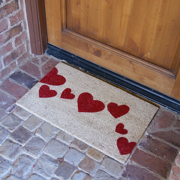 Rubber-Cal "Red Hearts" Coir Entrance Mat, 18 x 30-Inch - 10-106-004