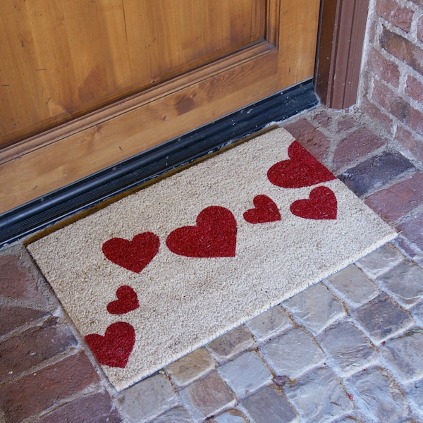 Rubber-Cal "Red Hearts" Coir Entrance Mat, 18 x 30-Inch - 10-106-004