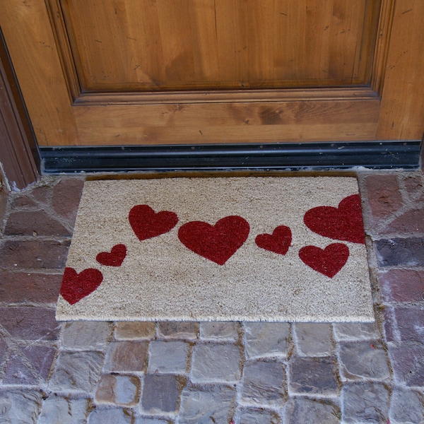 Rubber-Cal "Red Hearts" Coir Entrance Mat, 18 x 30-Inch - 10-106-004