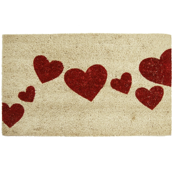 Rubber-Cal "Red Hearts" Coir Entrance Mat, 18 x 30-Inch - 10-106-004