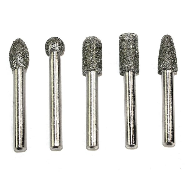 Big Horn 5PC Diamond Burr Set - 1/4 Inch Shank, 50 Grit - Coarse - 19391