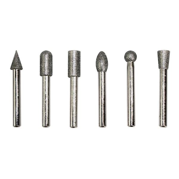 Big Horn 6 PC Diamond Burr Set - 1/4 Inch Shank, 80 Grit - Medium - 19392