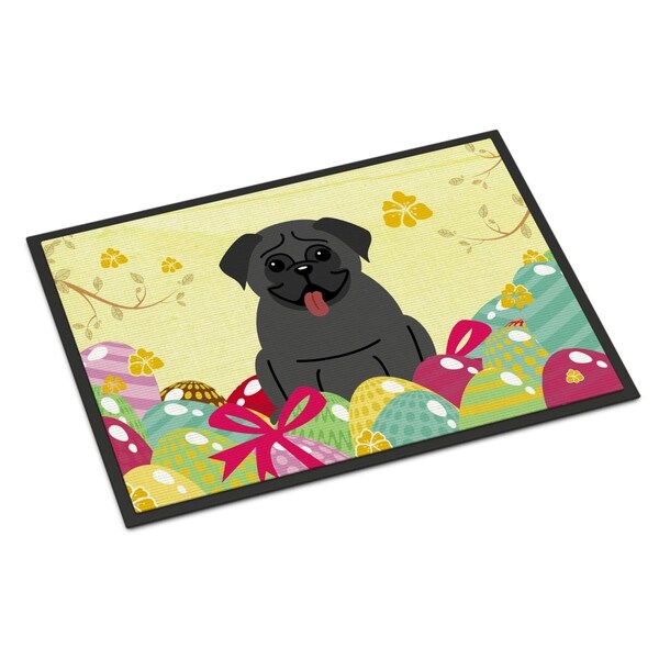 Carolines Treasures 24 x 36 in. Easter Eggs Pug Black Indoor or Outdoor Mat - BB6006JMAT