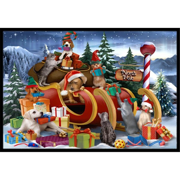 Carolines Treasures Animals Opening Christmas Presents Indoor and Outdoor Mat- 18 x 27 in. - PTW2024MAT