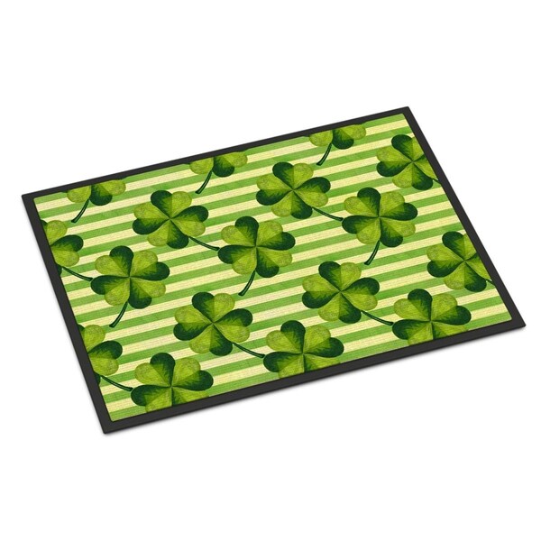 Carolines Treasures Watercolor Shamrock Stripes Indoor or Outdoor Mat, 24 x 36 in. - BB7557JMAT
