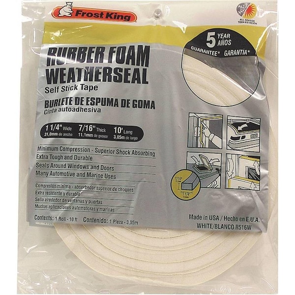 Thermwell Products 530469 Rubber Frost King Foam Tape - White - 10 ft. x 1.25 & 0.43 in. - TH385245