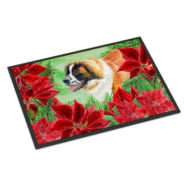 Carolines Treasures Saint Bernard Poinsettas Indoor or Outdoor Mat, 24 x 36 in. - CK1327JMAT
