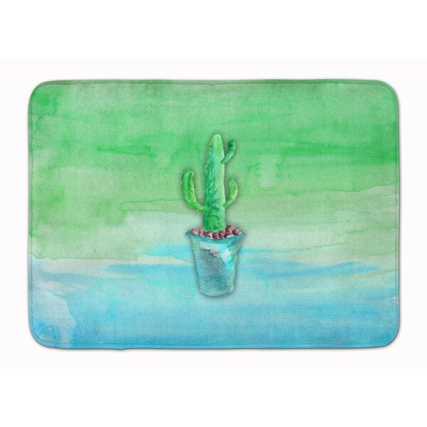 Carolines Treasures Cactus Teal & Green Watercolor Machine Washable Memory Foam Mat - BB7362RUG