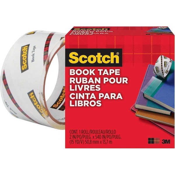 Scotch Book Tape, 3" Core Size, 2" x 15 Yards, Clear - 8452