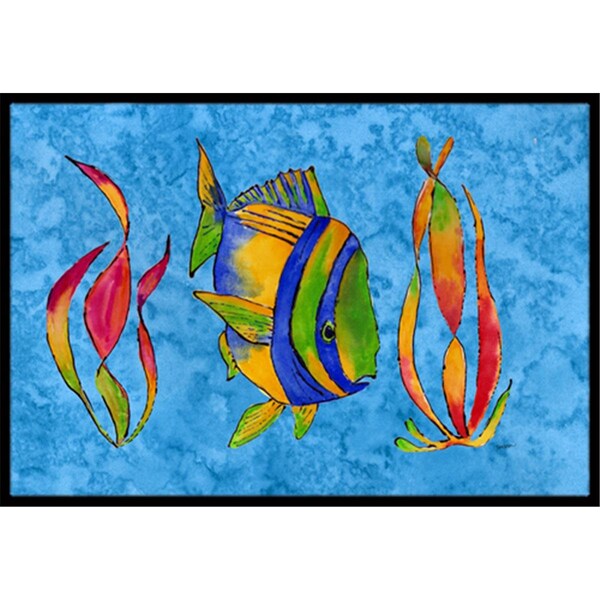 Jensendistributionservices Troical Fish And Seaweed On Blue Indoor & Outdoor Mat, 18 x 27 in. - MI2556268
