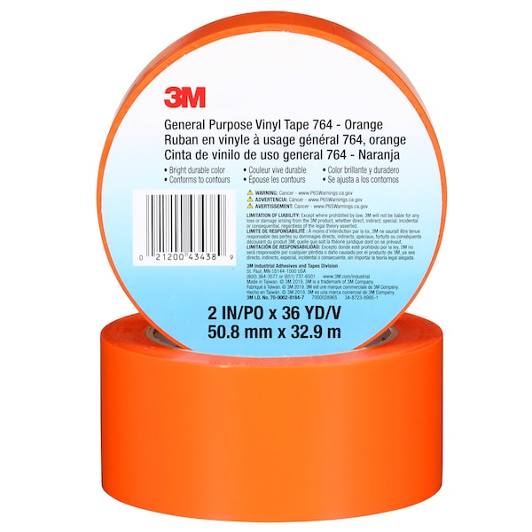 3M Vinyl Tape, 5.0 Mil, 2"x36 yds, Orange, PK24 - T967764N