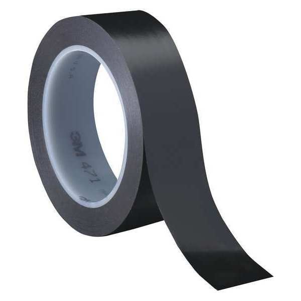 3M Vinyl Tape, 5.2 Mil, 1"x36 yds., Black, PK3 - T9654713PKB