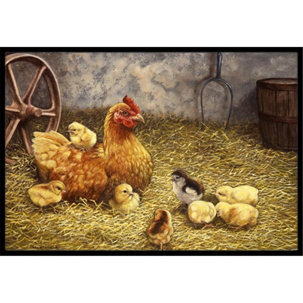 Jensendistributionservices Chicken Hen & Her Chicks Indoor or Outdoor Mat, 24 x 36 - MI2557312